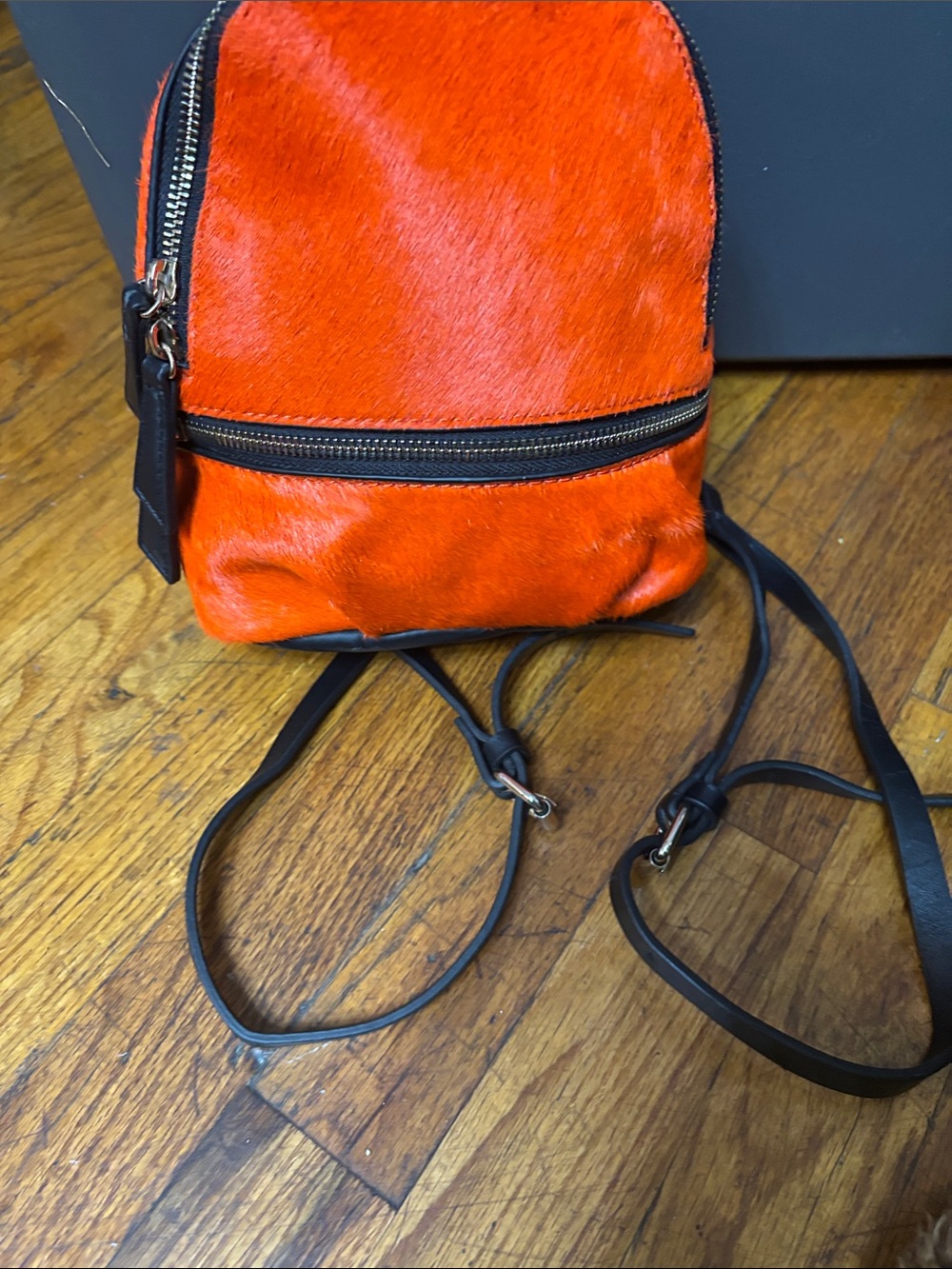 Zara Orange Haircalf Mini Backpack with Black Trim